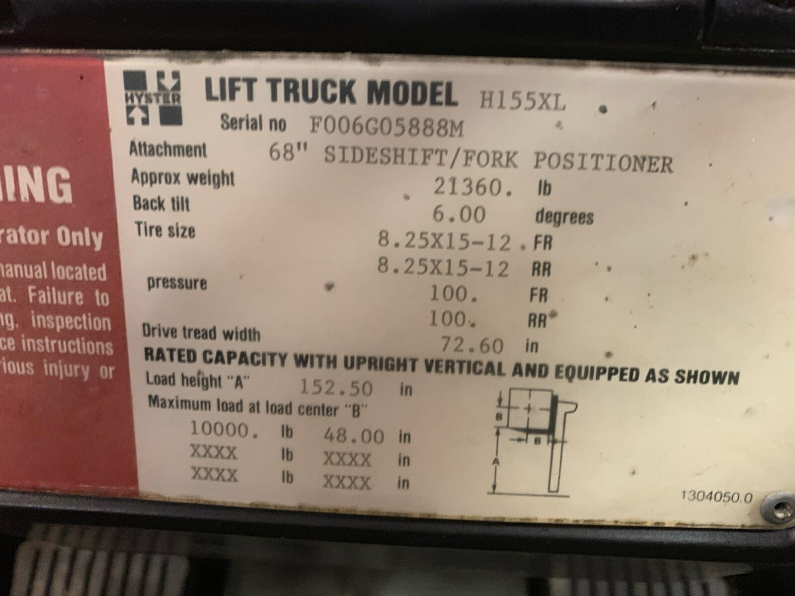 15,500 lb Capacity Hyster H155XL Forklift For Sale 7.75 Ton Call 616