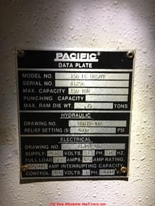 150 Ton Capacity Pacific Hydraulic Press For Sale