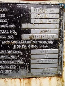 Monarch Tool Room Lathe 62 1610x54